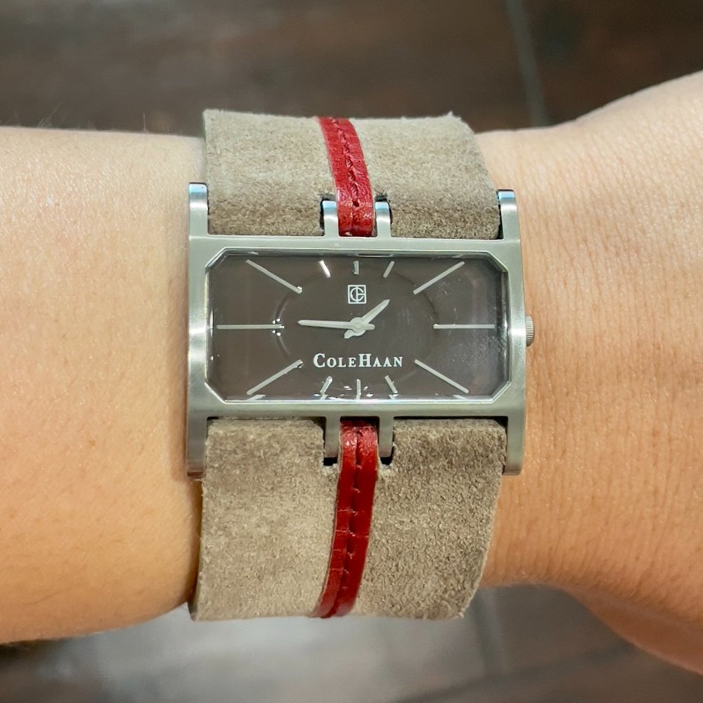 Cole Haan Stainless Steel Italian Leather Vintage Watch Red Stripe